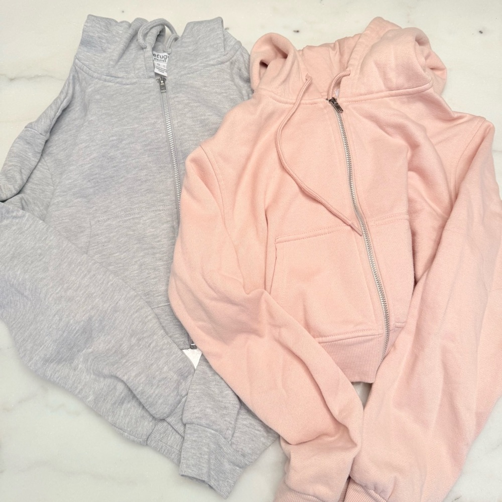 NEW Zip Up Hoodie Sweater Pink & Grey - Size Small